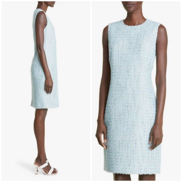 💕ST JOHN💕 Sequin Tweed Knit Sheath Dress ~ Aqua 14 NWOT - Picture 2 of 16